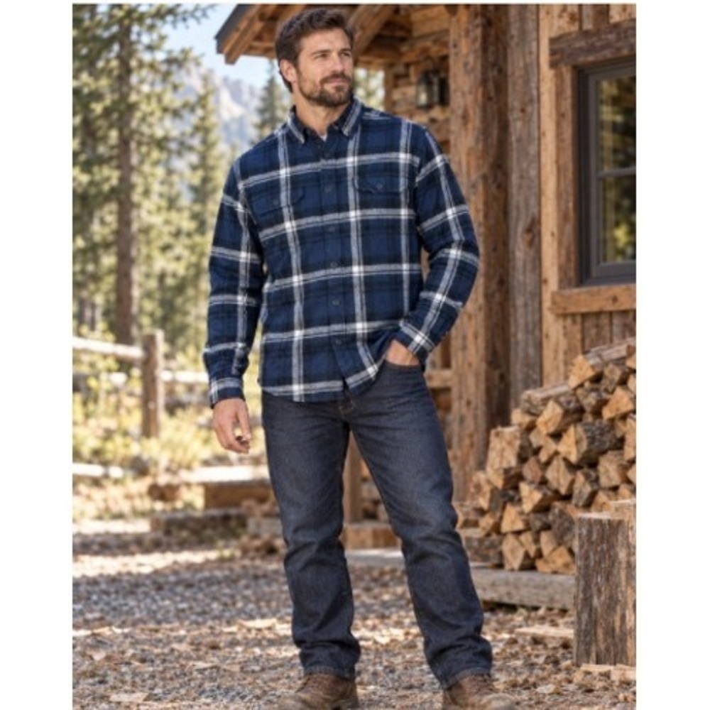 Wolverine Men XL Blue Plaid Cotton Flannel Workwear Shirt